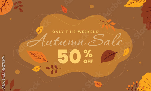 Autumn sale background with autumn leaves for shopping sale or promo banner. Vector illustration.
