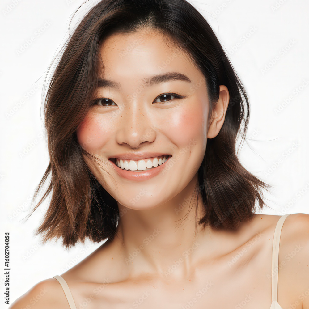 Radiant Smile: An elegant portrait captures a young woman's genuine and captivating expression with warm tones and a soft, bright aesthetic. Radiant Smile: An elegant portrait captures a young woman's genuine and captivating expression with warm tones and a soft, bright aesthetic.