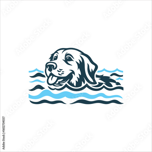 Happy Dog Swimming Vector Illustration Hydrotherapy A dog swimming in water waves