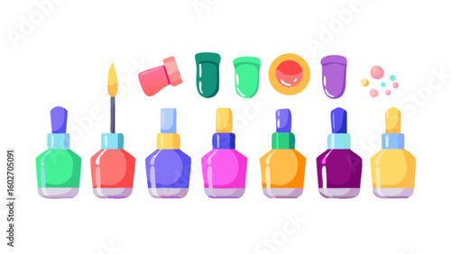 Colorful Nail Polish Bottles Collection, Perfect for Beauty Bloggers and Creative Designs, Manicure Essentials, Trendy Fashion Colors, Cosmetic Clipart, Stylish Nail Art