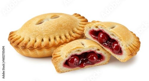 Golden brown baked cherry hand pies with flaky crust and juicy filling