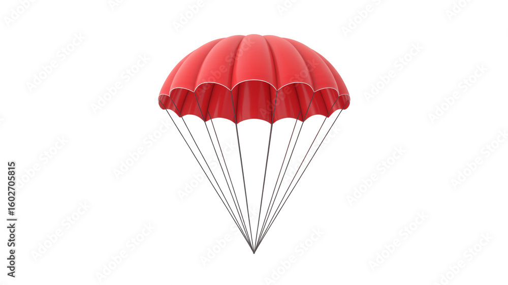 Obraz premium A 3D rendering of a bright red parachute floating against a pure white background.