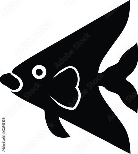 Stylized black angelfish icon. A simple aquatic wildlife vector illustration symbol.