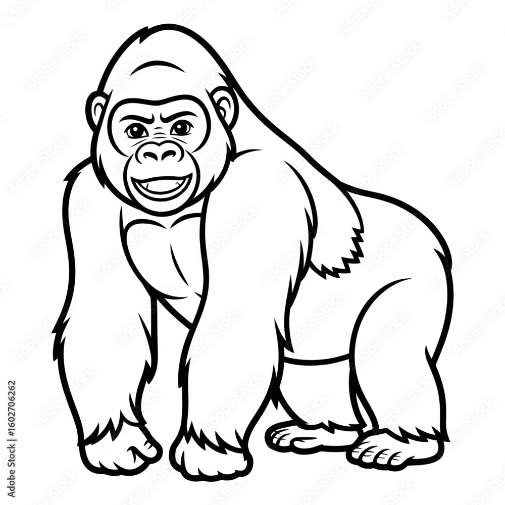 Fototapeta premium A black and white gorilla illustration vector style coloring page 