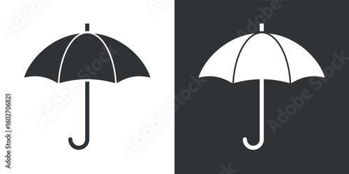 Umbrella icon. Symbol of rain or protection. Means of protection from the sun. Season or autumn pictogram. Attribute of bad weather or precipitation.