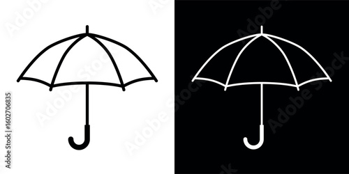 Umbrella icon. Symbol of rain or protection. Means of protection from the sun. Season or autumn pictogram. Attribute of bad weather or precipitation.
