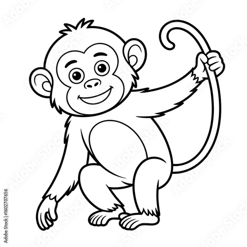 A black and white monkey illustration vector style coloring page