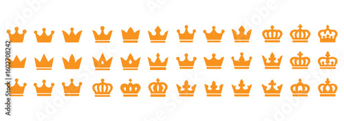 Set of black crown icons. Black crown symbol collection