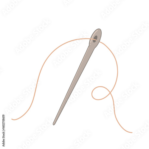 Flat Vector Illustration of Needle with Thread. Sewing Tool Clipart