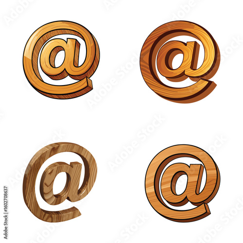 Wooden At Symbol (@) Isolated on White Background – Natural Social Media Icon