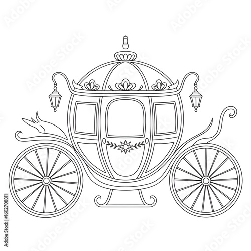 A black and white carriage illustration vector style coloring page 