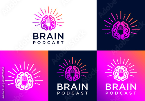 Brain and microphone modern logo icon vector, podcast logo icon