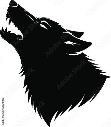 Black wolf howling profile animal silhouette