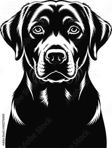 Black labrador dog portrait white