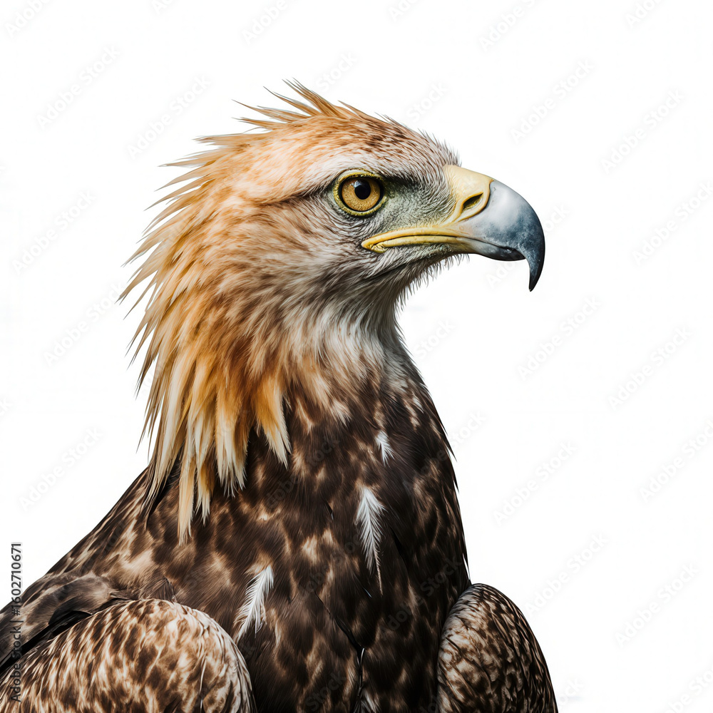 Obraz premium Majestic Eagle in Profile: A close-up portrait of a golden eagle, its keen gaze and sharp beak epitomizing the spirit of freedom and the power of nature. 