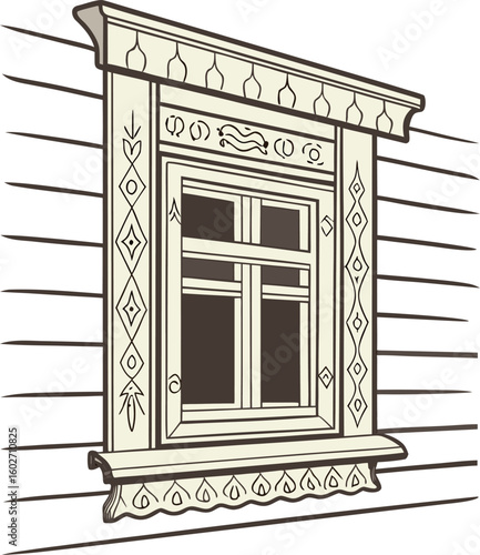 decorative wooden window frame from izba flat style 