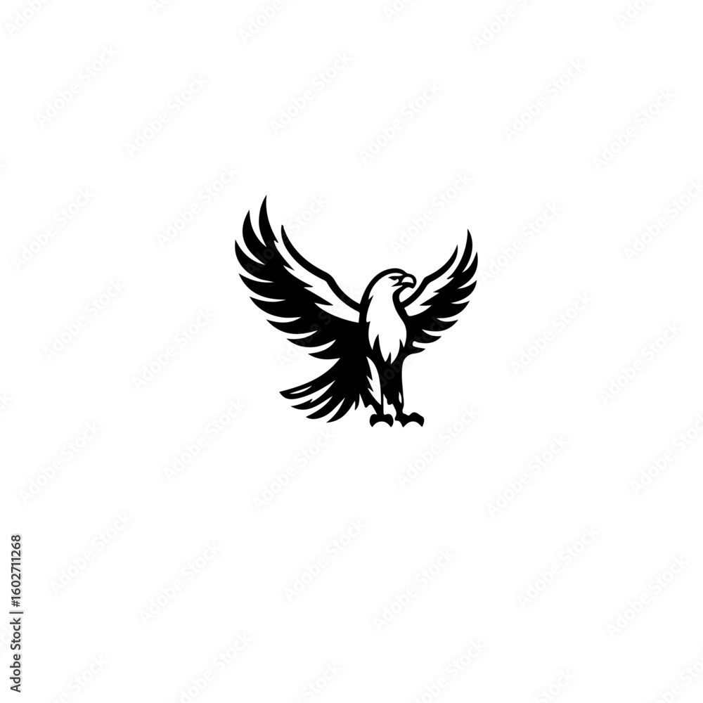 Fototapeta premium A striking black and white depiction of an eagle with outstretched wings aloft