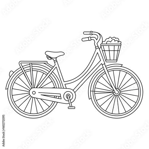 A black and white bicycle illustration vector style coloring page 