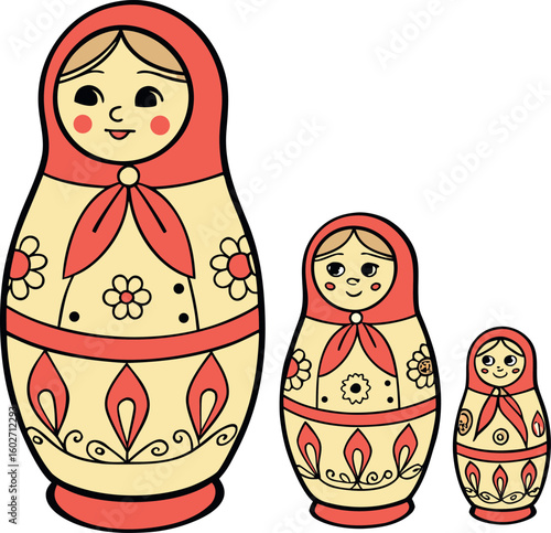 Russian nesting dolls flat vector .