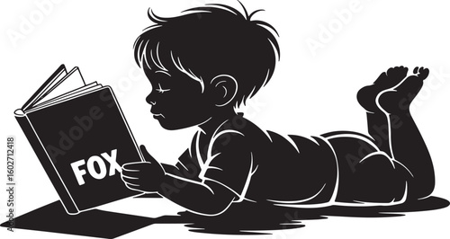 Baby Reading Book Silhouette Illustration