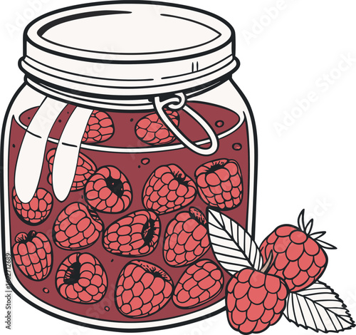  isolated vector of jar of homemade raspberry jam 