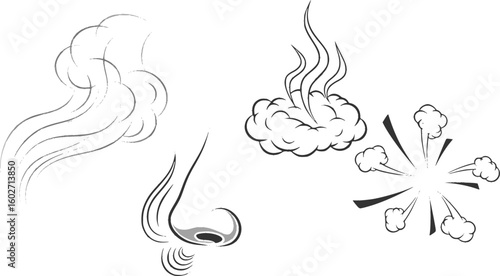 Smoke Icon. Steam Icon. Smell Icon. Aromas vaporize icons. Vector Illustration. 
