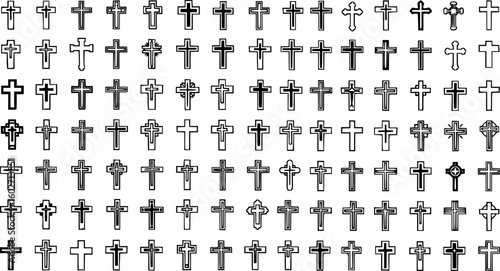 Christian cross icon collection. Religious cross icon. Vector illustration.