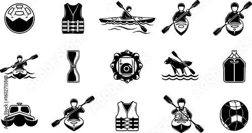 Kayaking icon set. Kayak icon. Vector Illustration. EPS 10