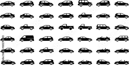 Car icon. Car type icons set. Model automobile. Various vehicle icon. Car body types. Vector illustration. EPS 10