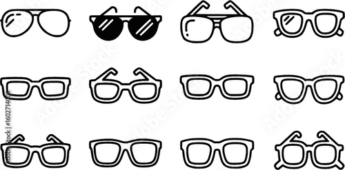 Sunglasses icon. Sunglasses icon set. Eyeglasses icon set. Vector Illustration. EPS 10