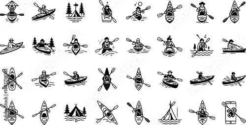 Kayaking icon set. Kayak icon. Vector Illustration. EPS 10