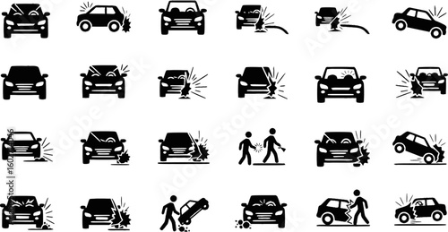 Car accident icon set. Car crash icons. Vector Illustration. EPS 10