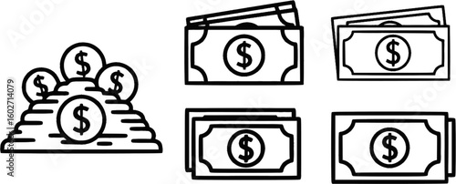 Money icon set. Cash money icon. Dollar bills icon. Vector Illustration.