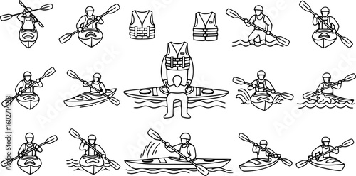 Kayaking icon set. Kayak icon. Vector Illustration. EPS 10
