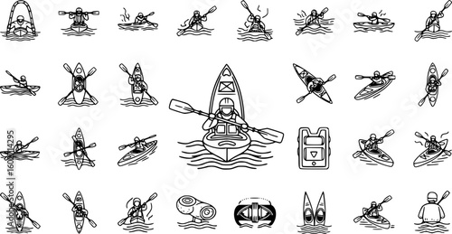 Kayaking icon set. Kayak icon. Vector Illustration. EPS 10
