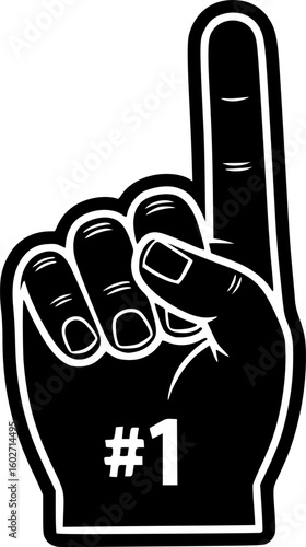 Number 1 one sports fan foam hand with raising forefinger vector icon. Vector Illustration. EPS 10

