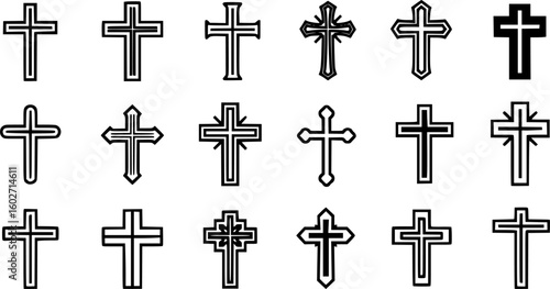 Christian cross icon collection. Religious cross icon. Vector illustration. EPS 10
