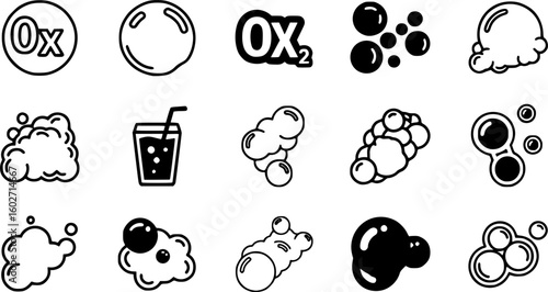 Bubble icons set. Soap foam symbols. Oxygen bubble, fizzy drink icon. Bubbles outline vector icons. Vector Illustration.
