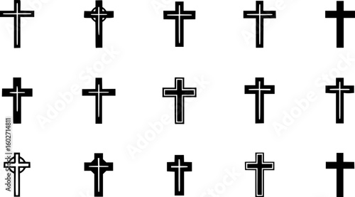 Christian cross icon collection. Religious cross icon. Vector illustration. EPS 10
