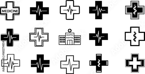 Medical Cross vector icons. Medicine, hospital, pharmacy cross icons. Medicine cross symbols. Vector Illustration. Vector Graphic. EPS 10
