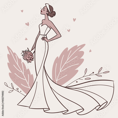 Bride in Elegant White Mermaid Dress – Fitted Bodice and Dramatic Flared Hem

