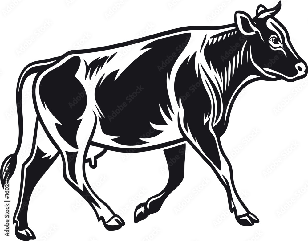 Fototapeta premium black silhouette of a cow walking side pose vector. 