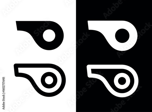 Referee whistle icon. Symbol of sport, match or championship. Referee whistle, attribute of sports referee or violation of game rules. For playing football or hockey, volleyball or basketball.