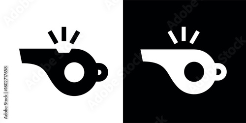 Referee whistle icon. Symbol of sport, match or championship. Referee whistle, attribute of sports referee or violation of game rules. For playing football or hockey, volleyball or basketball.