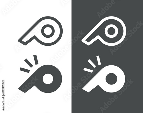 Referee whistle icon. Symbol of sport, match or championship. Referee whistle, attribute of sports referee or violation of game rules. For playing football or hockey, volleyball or basketball.