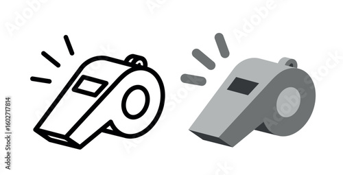 Referee whistle icon. Symbol of sport, match or championship. Referee whistle, attribute of sports referee or violation of game rules. For playing football or hockey, volleyball or basketball.