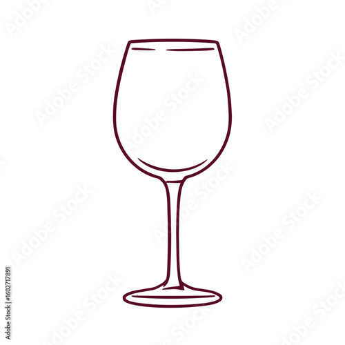Empty, isolated red wine glass with crystal clear reflection on a white background