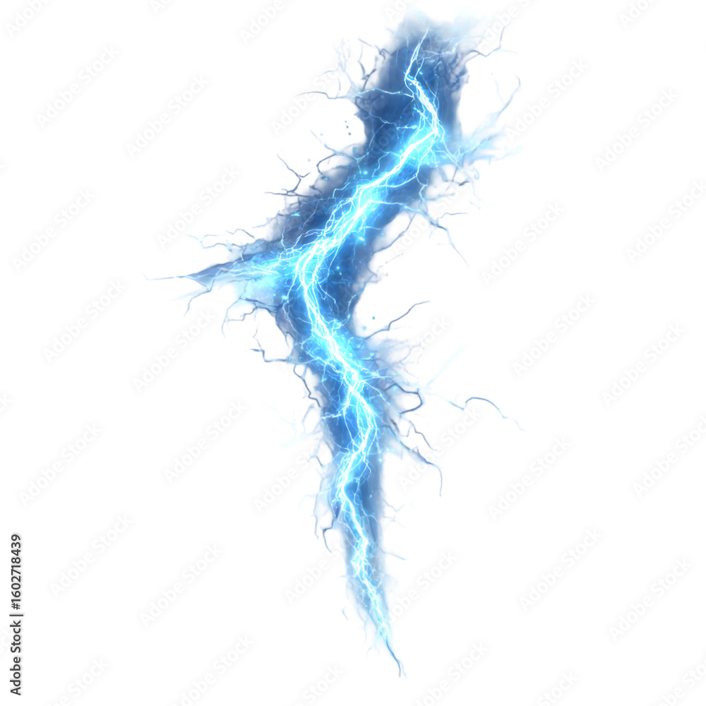 Fototapeta premium Bright blue electric arc energy bolt with jagged edges isolated on transparent background