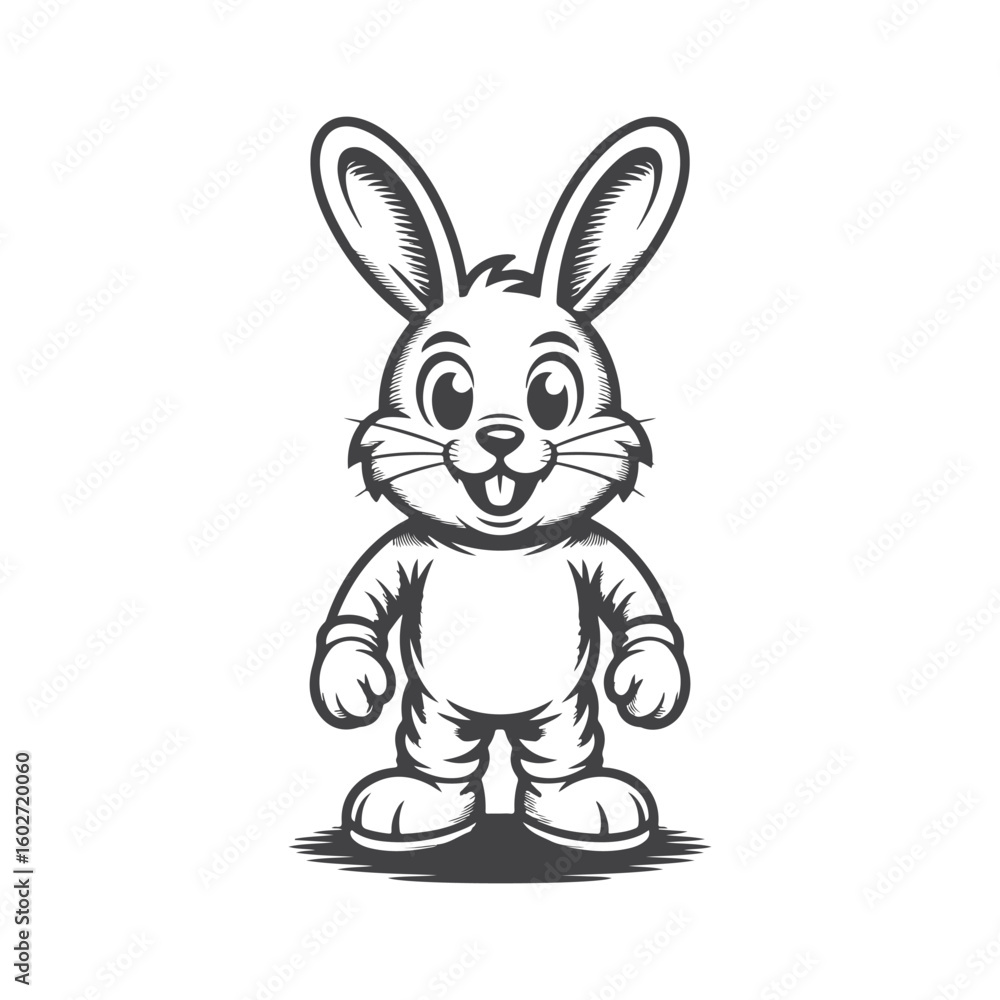 Obraz premium Cheerful cartoon bunny standing upright wearing clothes rabbit character