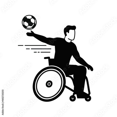 Wheelchair Athlete Throwing Ball with Motion Flat Icon Isolated